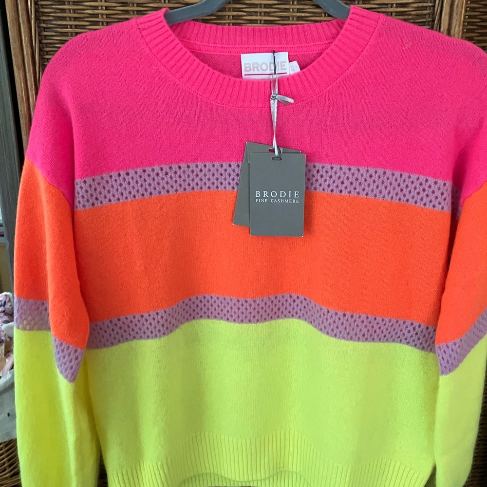Brodie Cashmere Pink, Orange, and Yellow Sweater